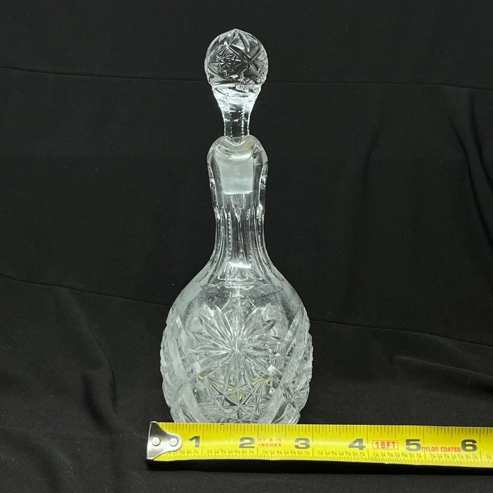 Vintage Cut Glass Handled Cruet‎ Decanter with Stopper Starburst Diamond Pattern